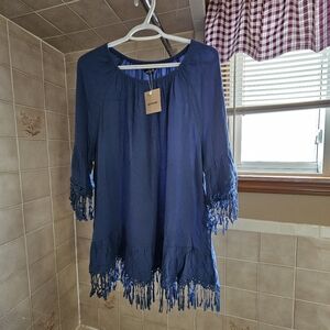 BloomChic Blue Fringe Tunic Top